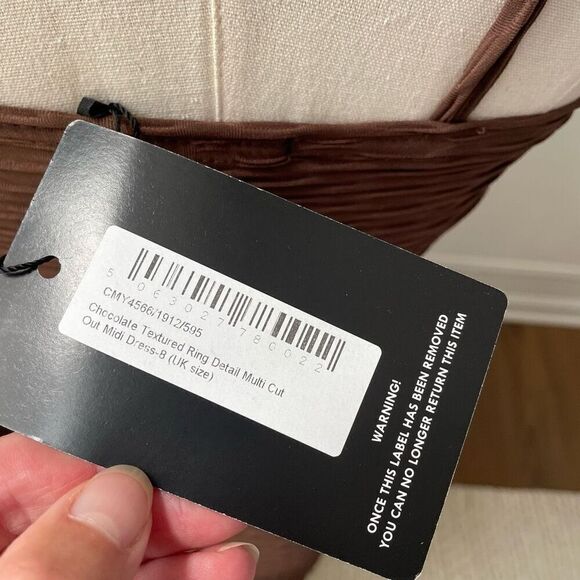 NWT PrettyLittleThing Chocolate Brown Textured Ring Detail BodyCon Cut Out Midi - Picture 10 of 10
